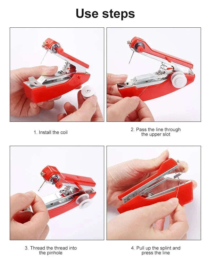 Portable Manual Sewing Machine Mini Handheld Stitch Tool-United States / Red