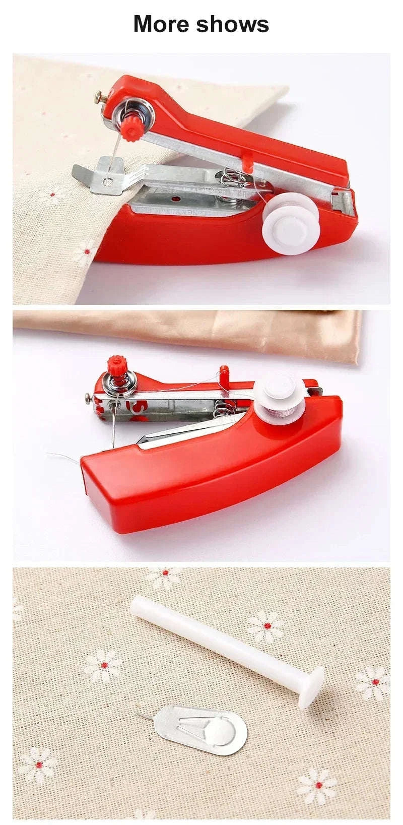 Portable Manual Sewing Machine Mini Handheld Stitch Tool-United States / Red