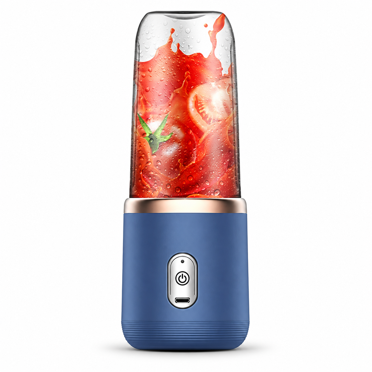 Blue portable mini blender on white