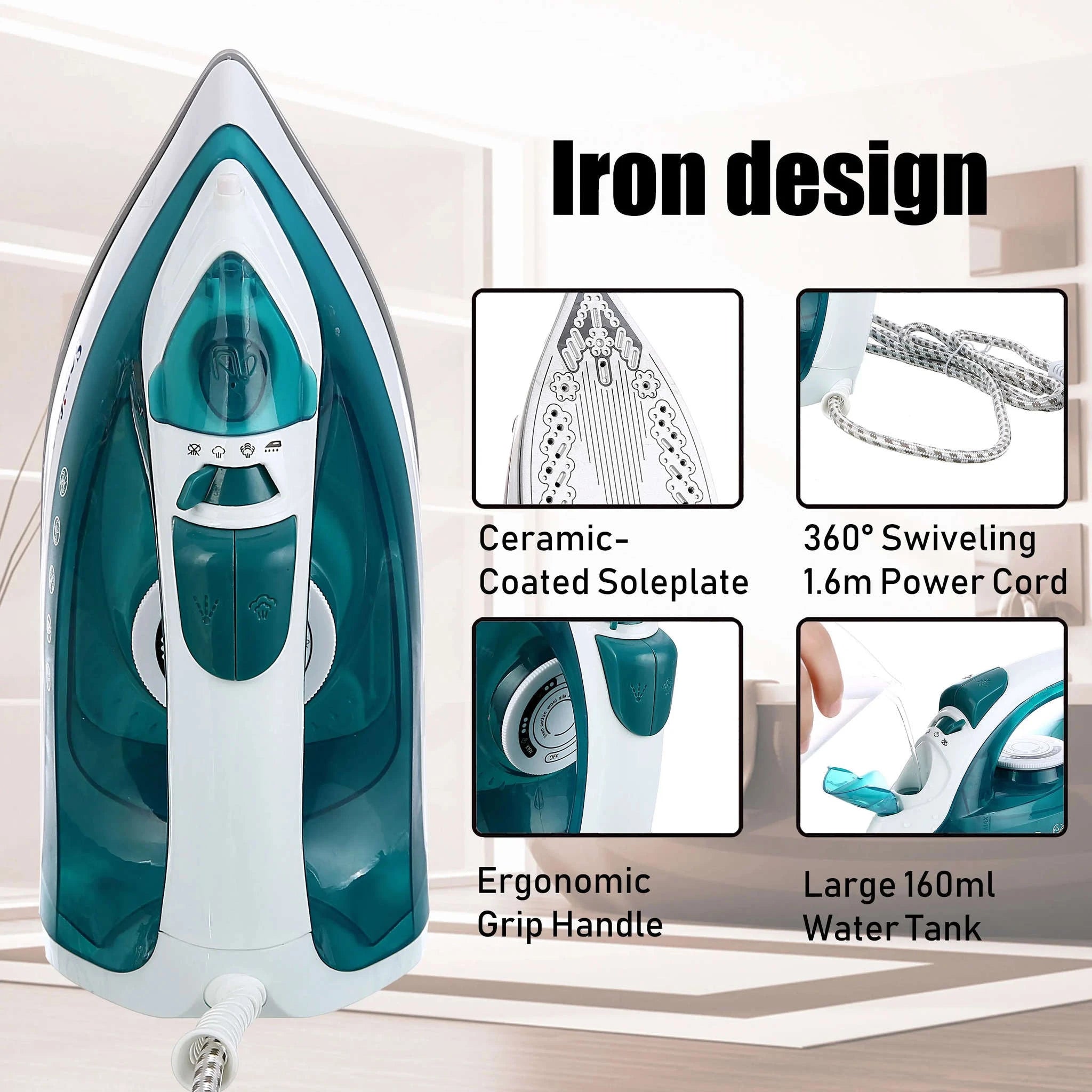 Portable Mini Garment Steamer & Steam Iron with Ceramic Soleplate-SF9034-Green / EU