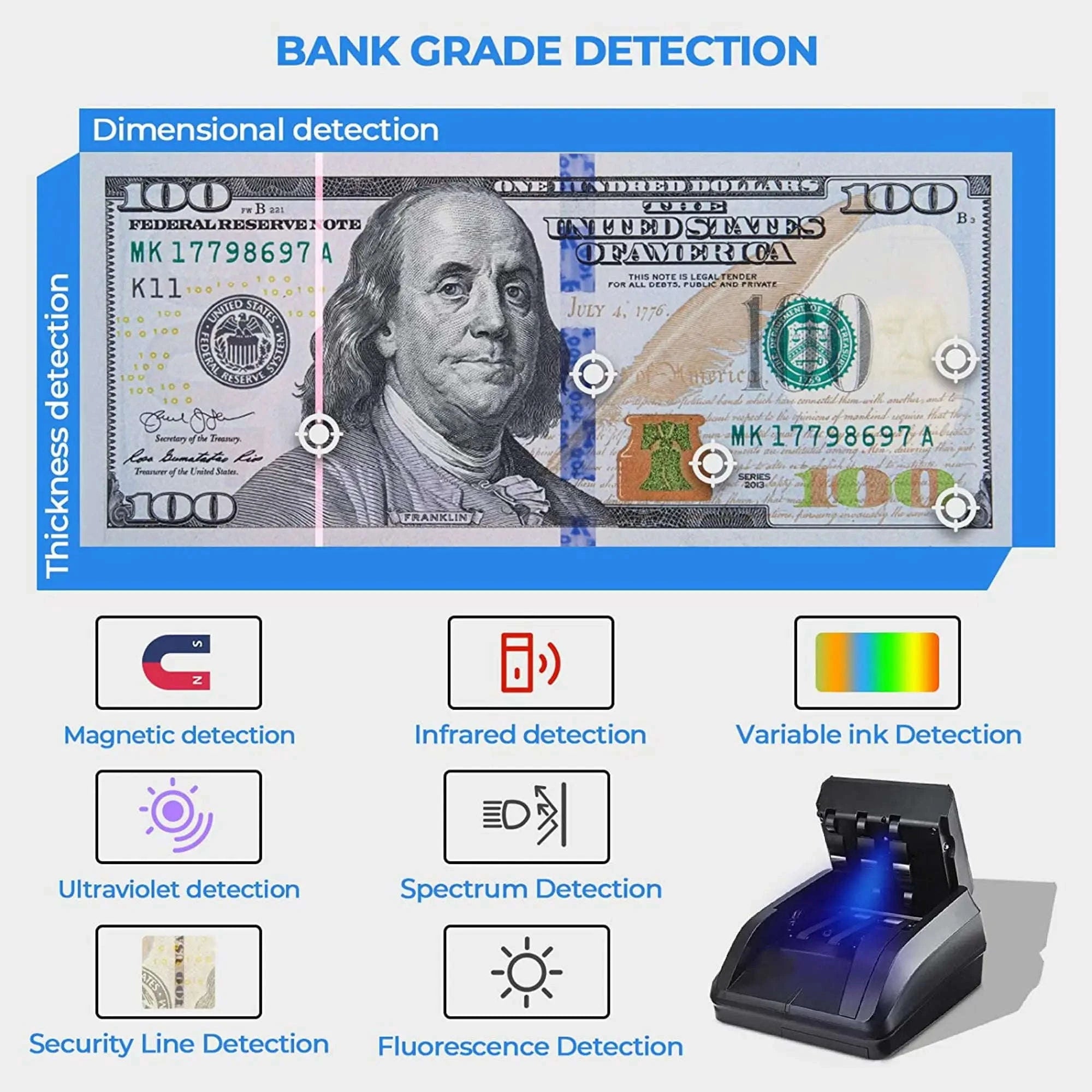 Portable Mini Money Counter and Counterfeit Bill Detector-black / EU