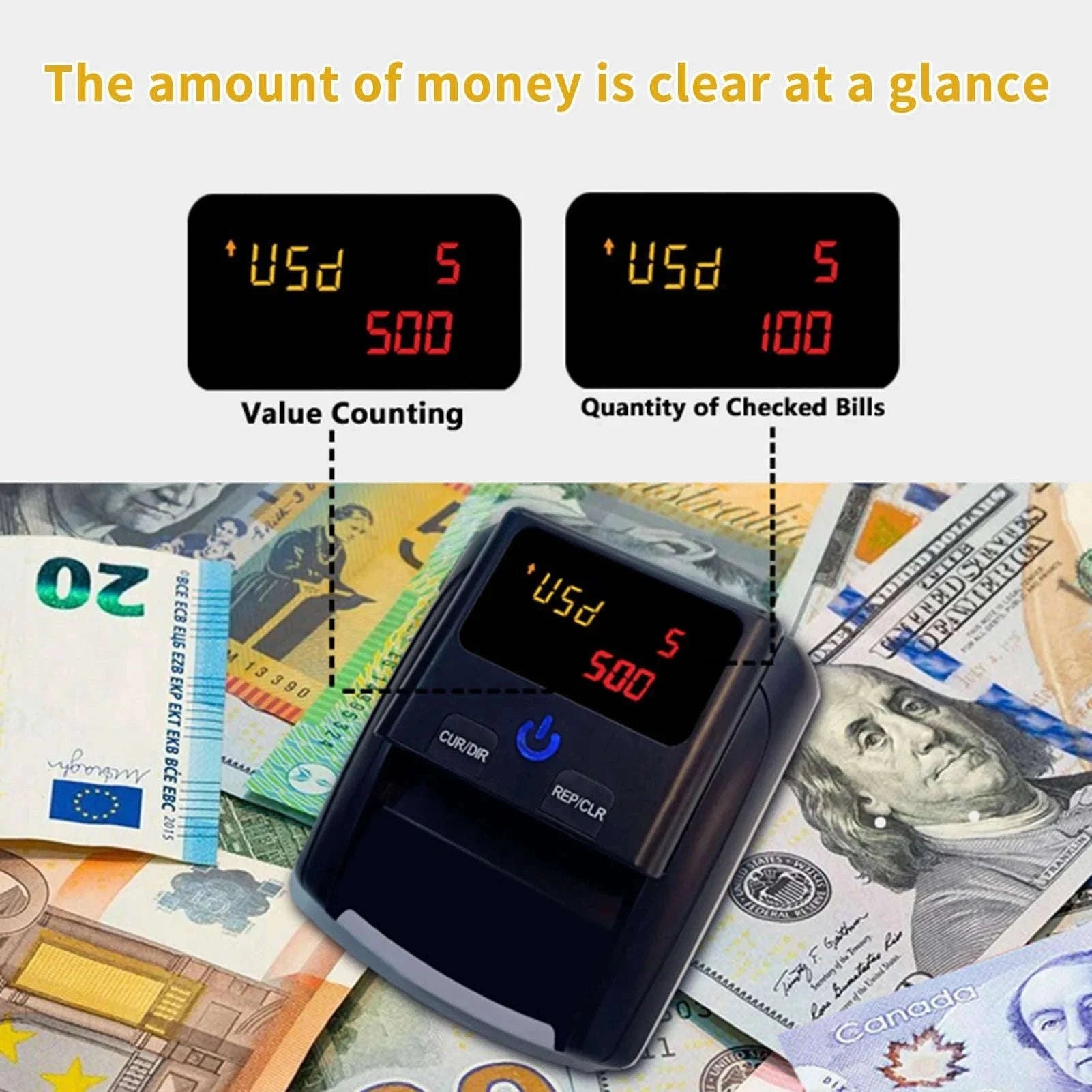 Portable Mini Money Counter and Counterfeit Bill Detector-black / EU