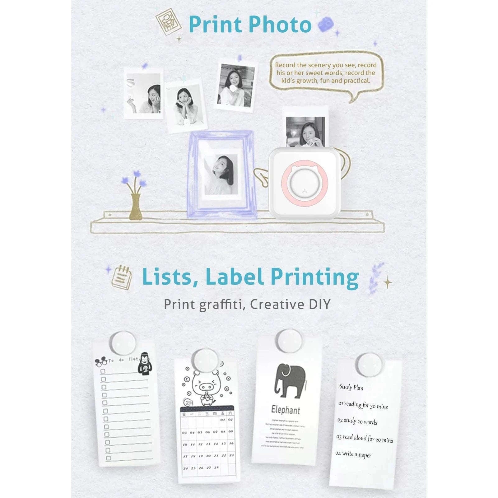 Portable Mini Thermal Printer for Labels, Notes, and Photos-PURPLE
