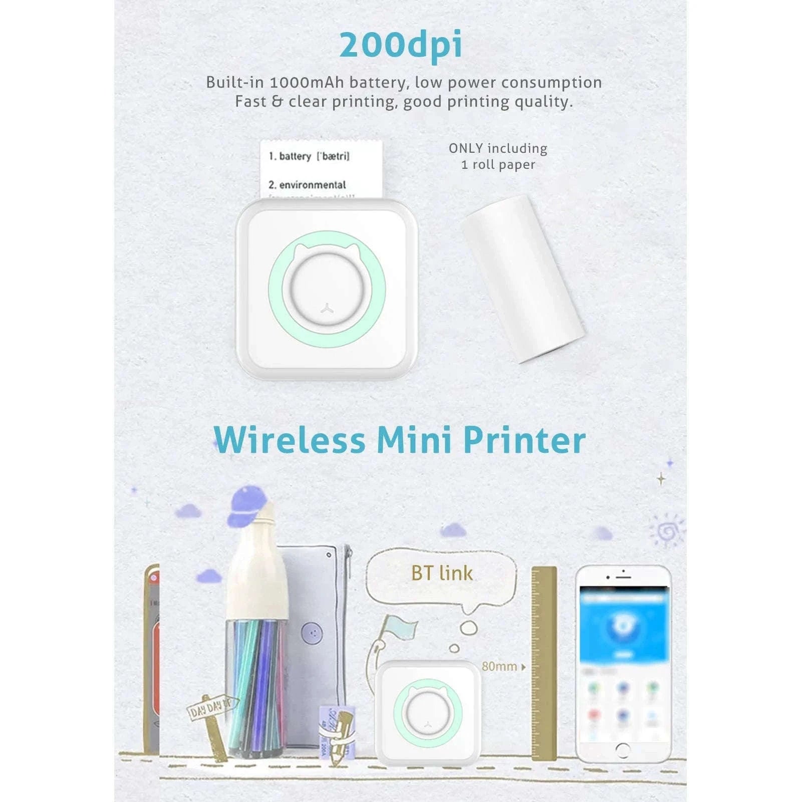 Portable Mini Thermal Printer for Labels, Notes, and Photos-PURPLE