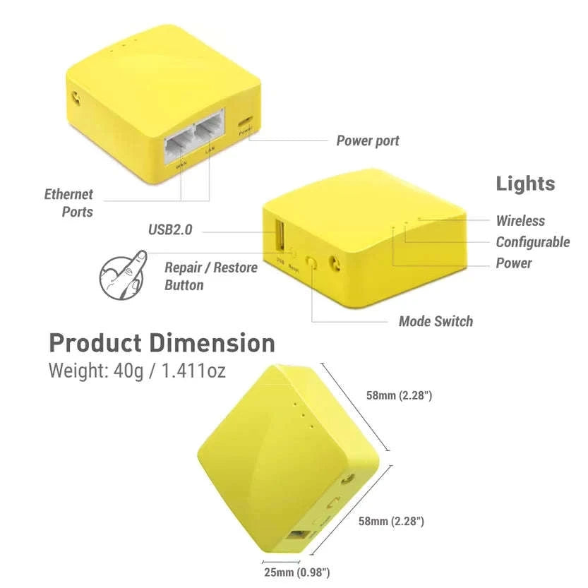 Portable Mini Travel WiFi Router 300Mbps OpenWrt VPN Pocket Size-GL-MT300N-V2 / United States