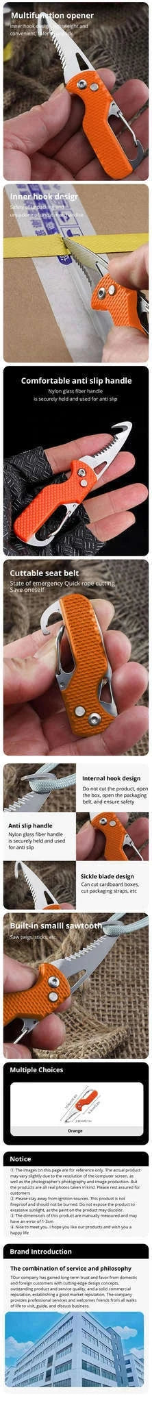 Portable Multi-Functional Parcel Knife Keychain, Black/Orange-Orange