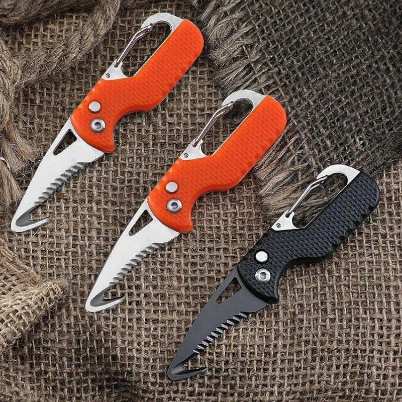 Portable Multi-Functional Parcel Knife Keychain, Black/Orange-Orange
