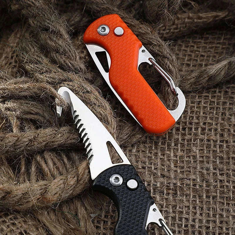 Portable Multi-Functional Parcel Knife Keychain, Black/Orange-Orange