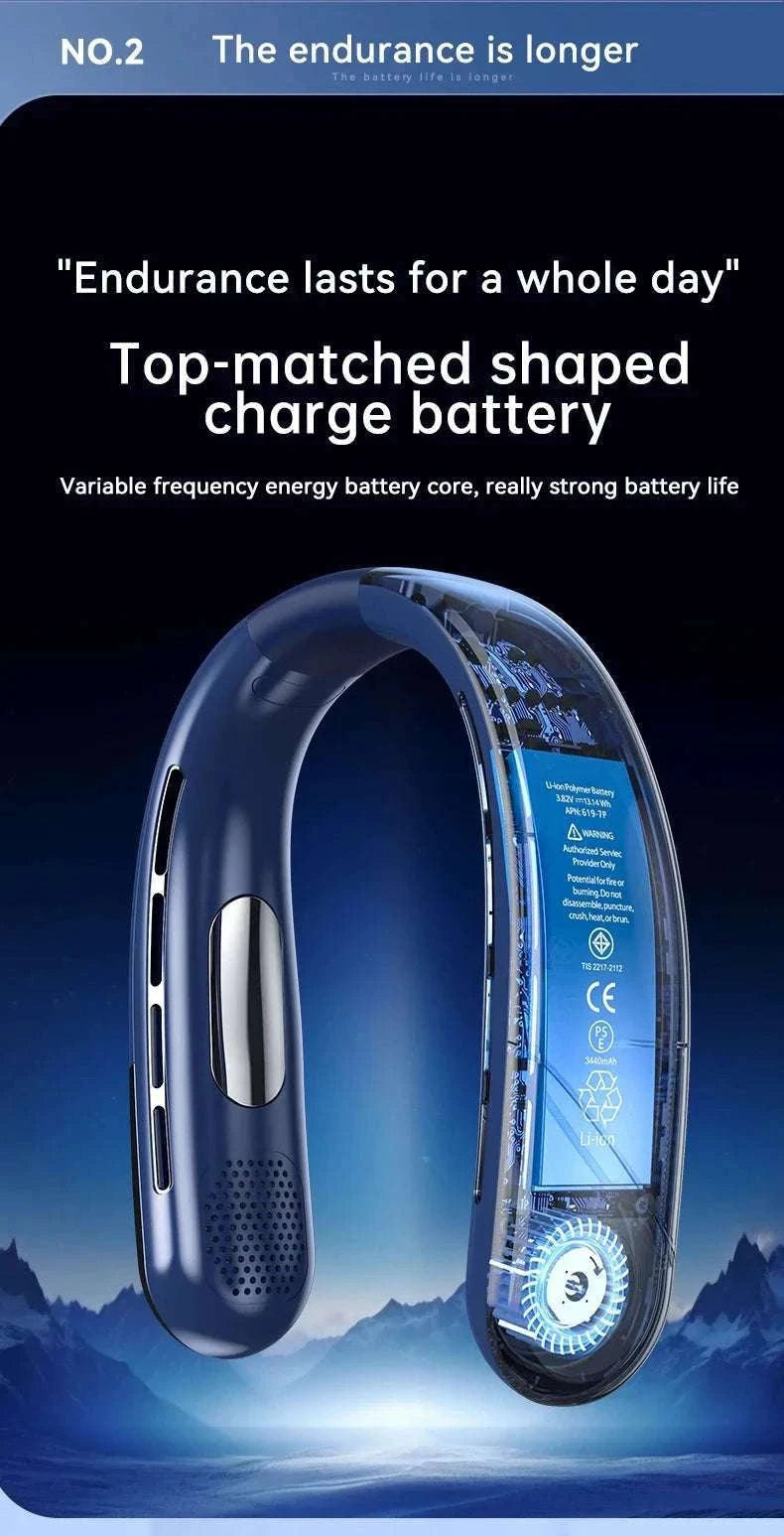 Portable Neck Air Conditioner Fan 5-Speed Rechargeable Cooling-Blue