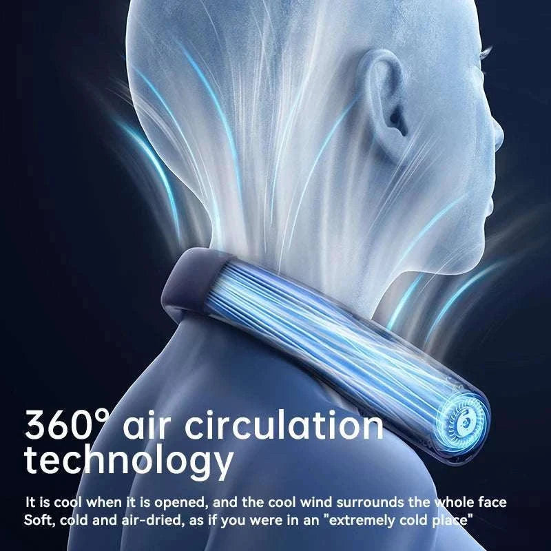 Portable Neck Air Conditioner Fan 5-Speed Rechargeable Cooling-Blue