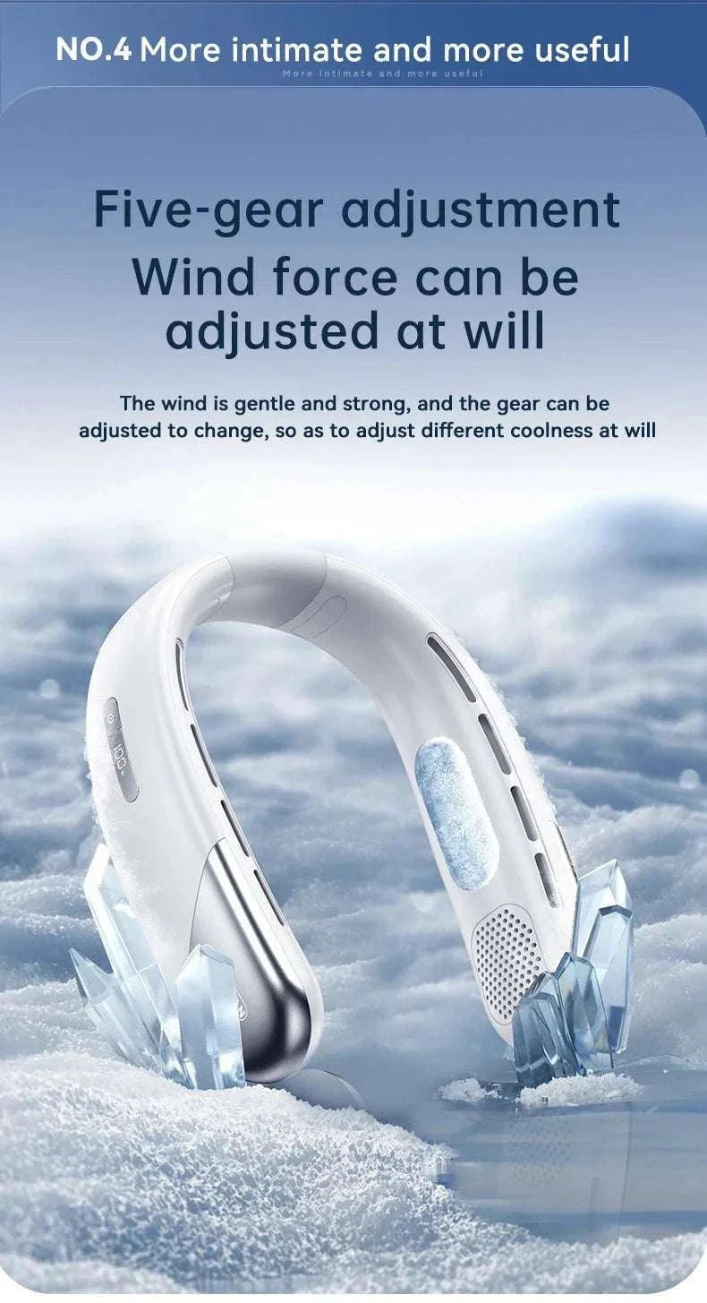 Portable Neck Air Conditioner Fan 5-Speed Rechargeable Cooling-Blue
