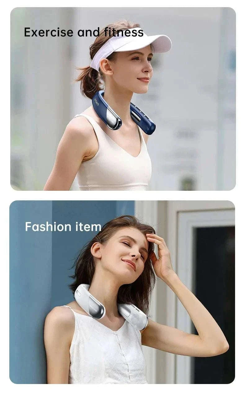 Portable Neck Air Conditioner Fan 5-Speed Rechargeable Cooling-Blue