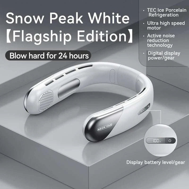 Portable Neck Air Conditioner Fan 5-Speed Rechargeable Cooling-White