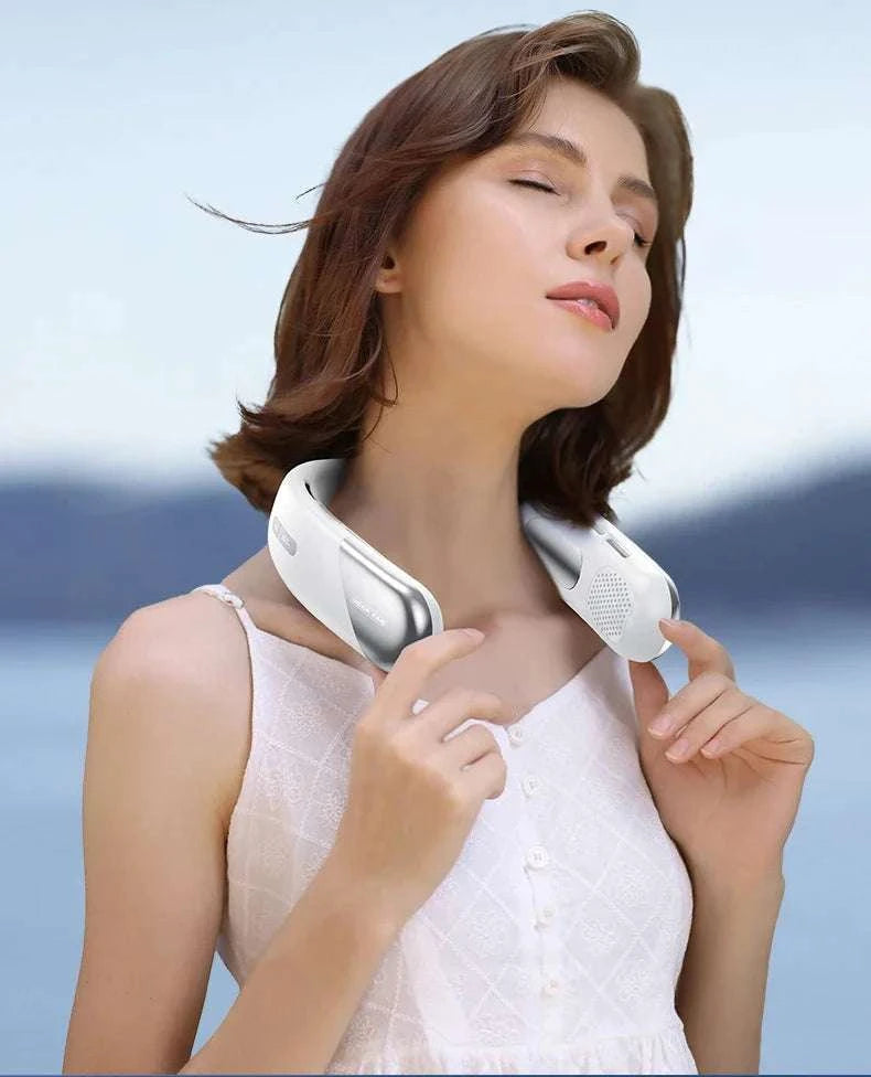 Portable Neck Air Conditioner Fan 5-Speed Rechargeable Cooling-White
