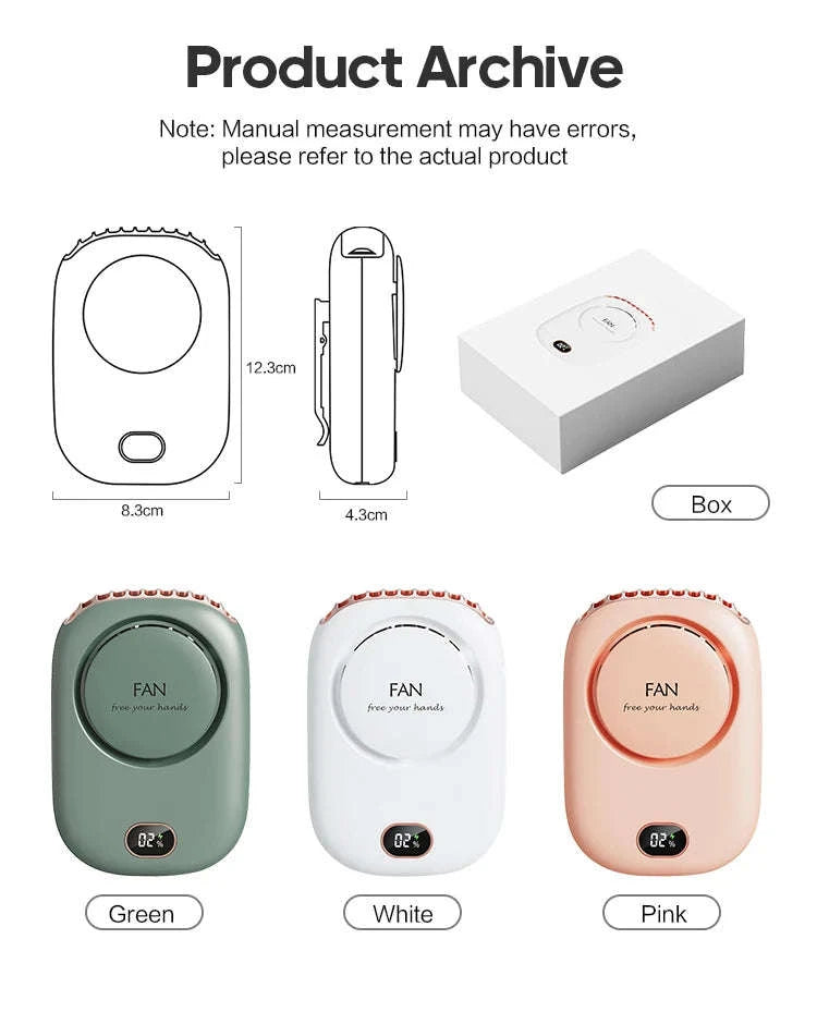 Portable Neck Fan USB Rechargeable 3-Speed Bladeless Cooling Fan-WHITE