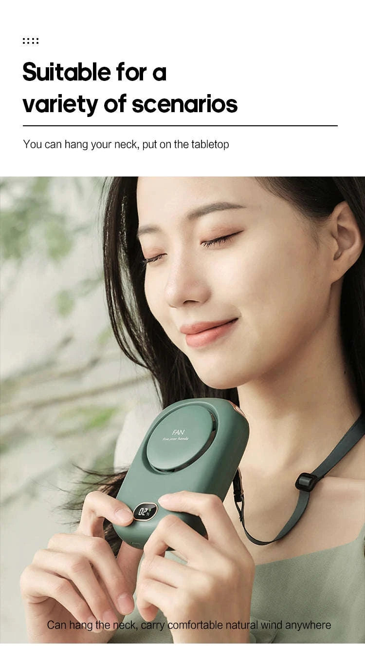 Portable Neck Fan USB Rechargeable 3-Speed Bladeless Cooling Fan-WHITE