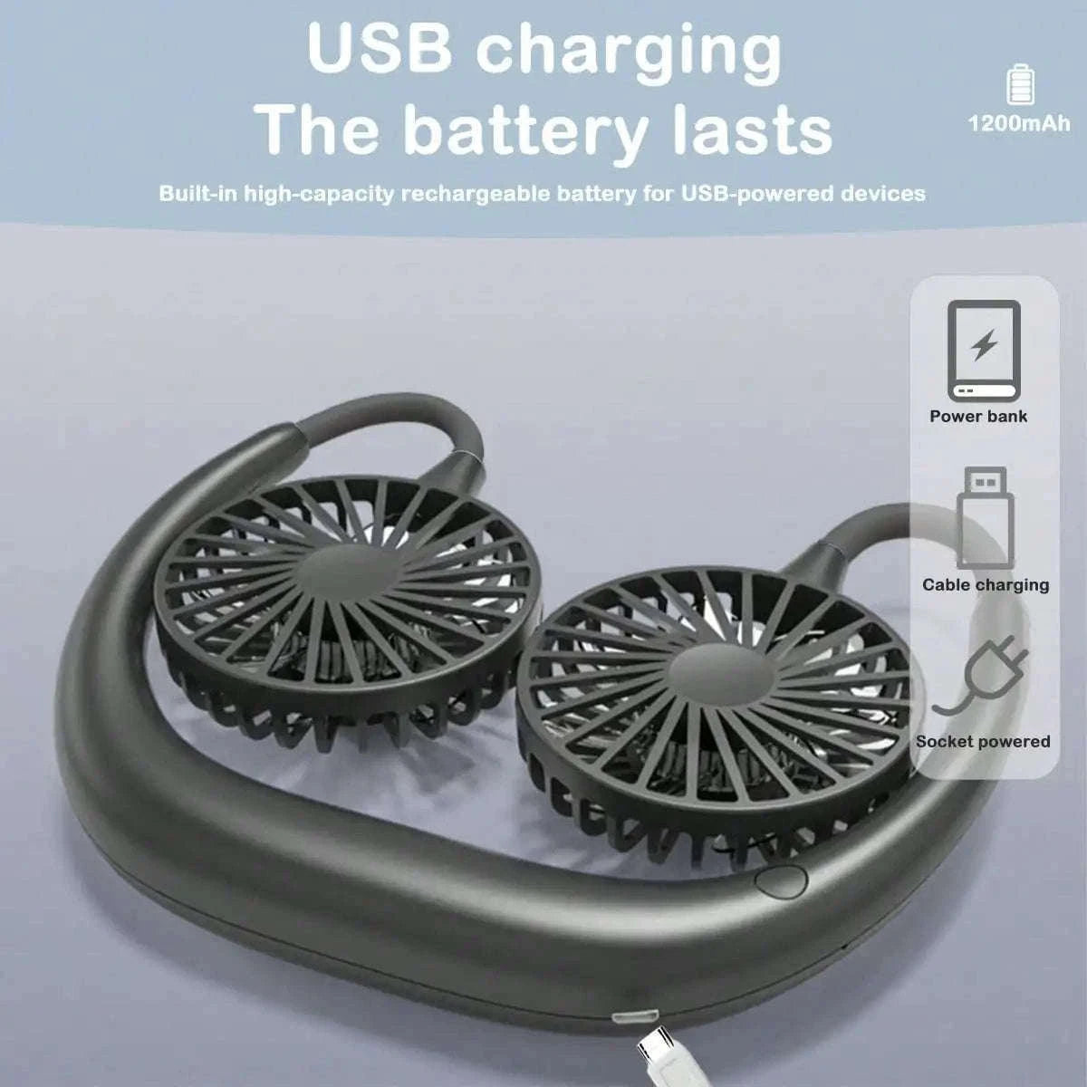 Portable Neck Fan — Wearable Hands-Free Cooling Fan-green / United States