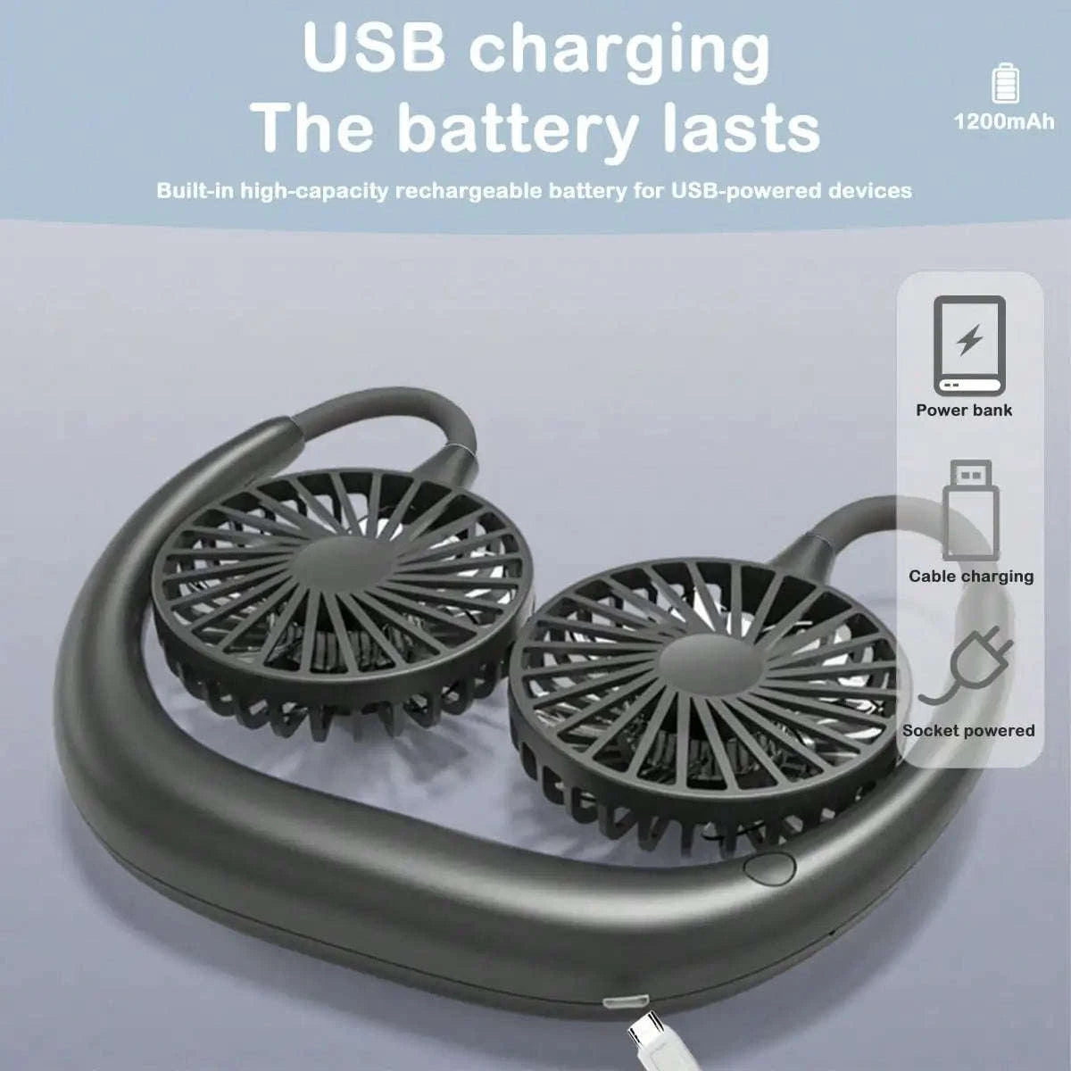 Portable Neck Fan — Wearable Hands-Free Cooling Fan-green / United States