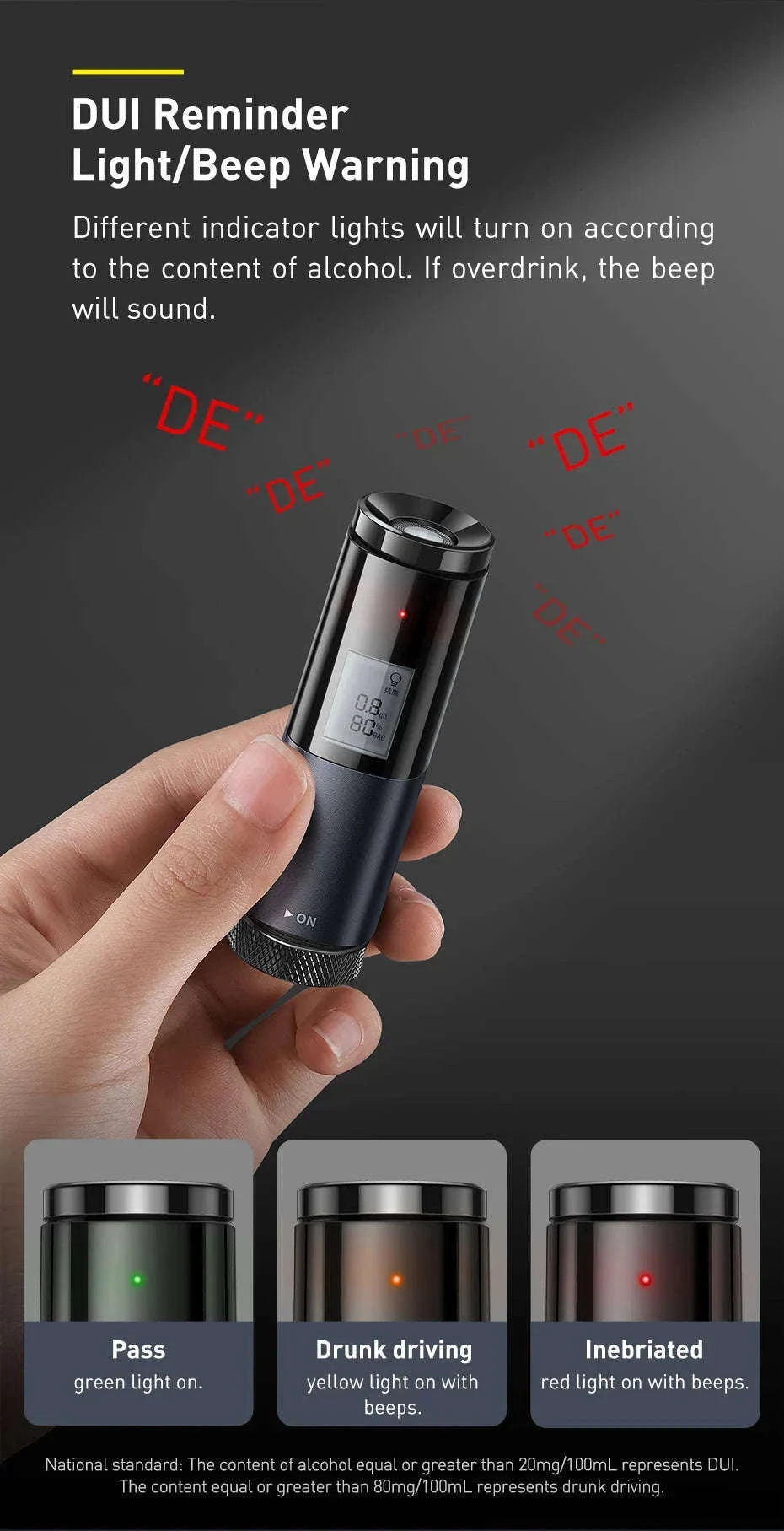 Portable Non-Contact Alcohol Breathalyzer with LED Display-Black
