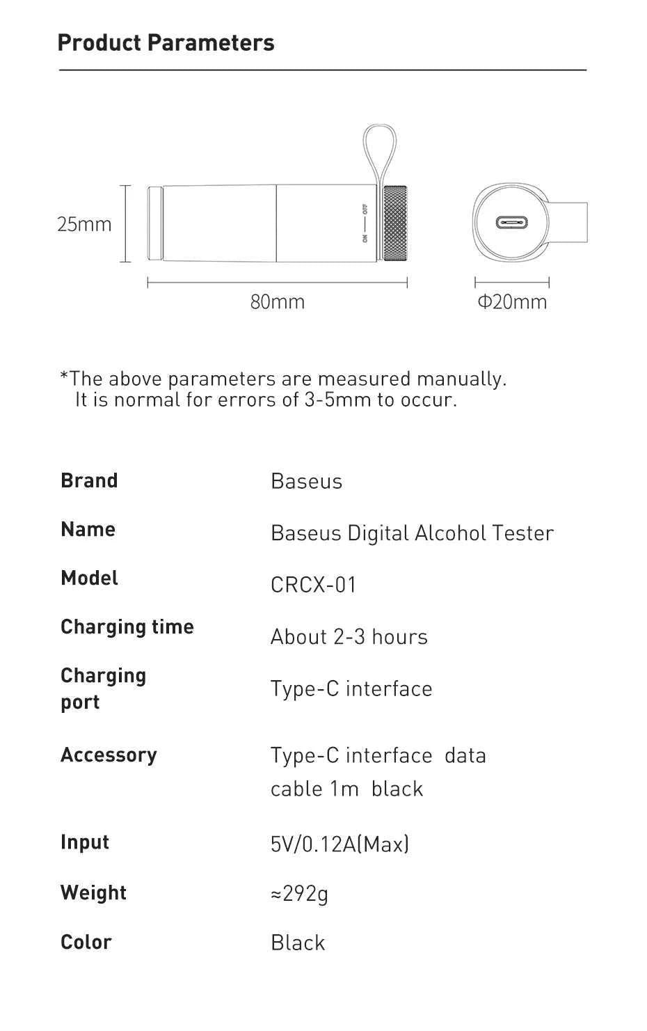 Portable Non-Contact Alcohol Breathalyzer with LED Display-Black