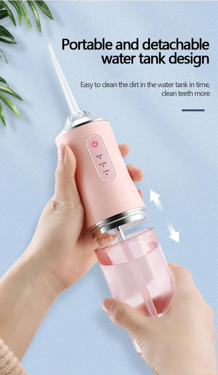 Portable Oral Irrigator Water Flosser with 4 Nozzles & Modes-Pink / United States