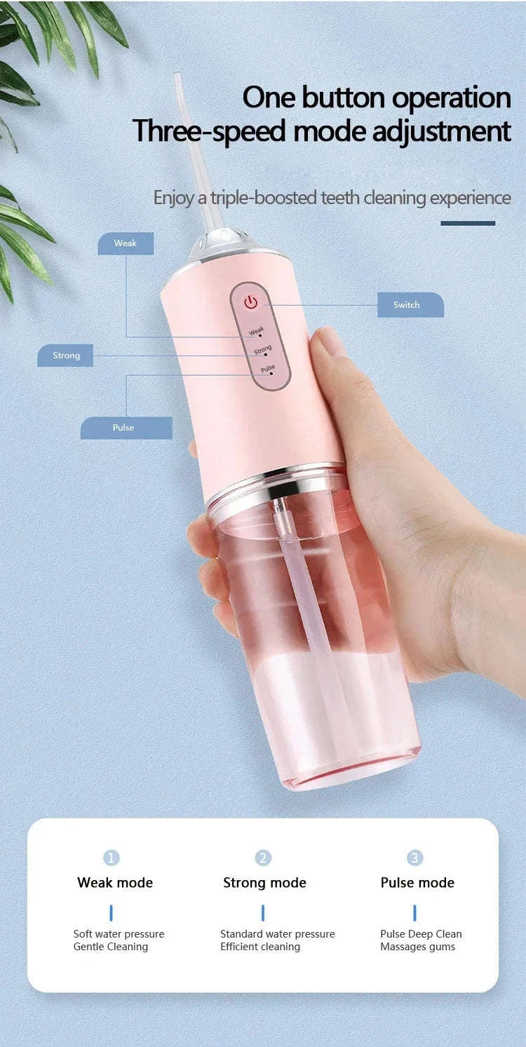 Portable Oral Irrigator Water Flosser with 4 Nozzles & Modes-Pink / United States