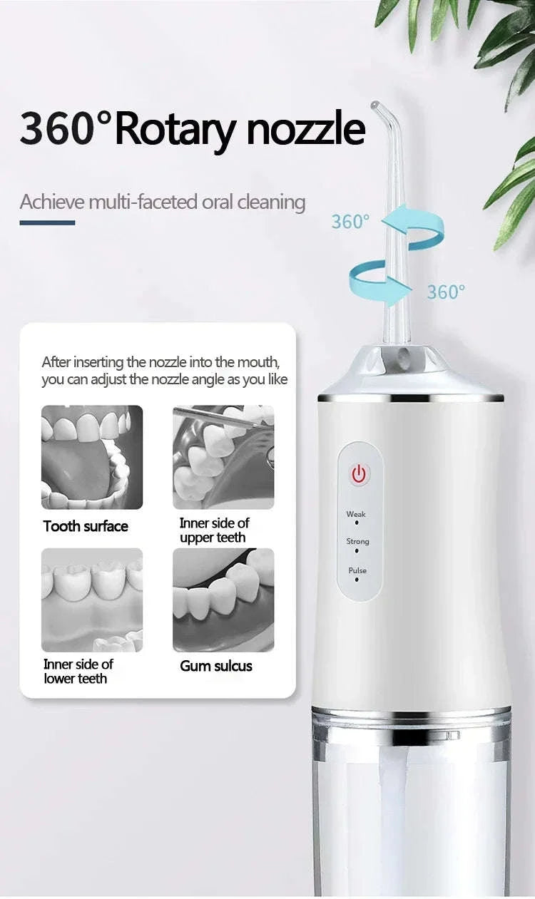 Portable Oral Irrigator Water Flosser with 4 Nozzles & Modes-Pink / United States
