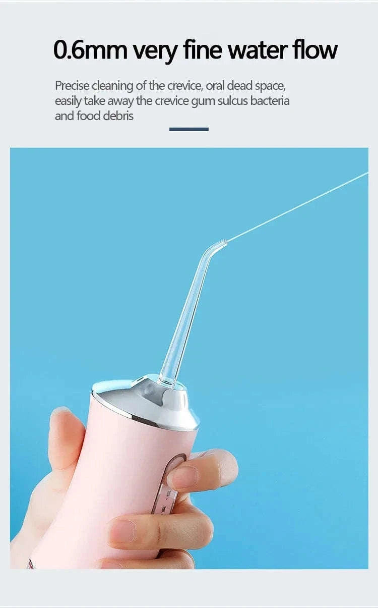 Portable Oral Irrigator Water Flosser with 4 Nozzles & Modes-Pink / United States