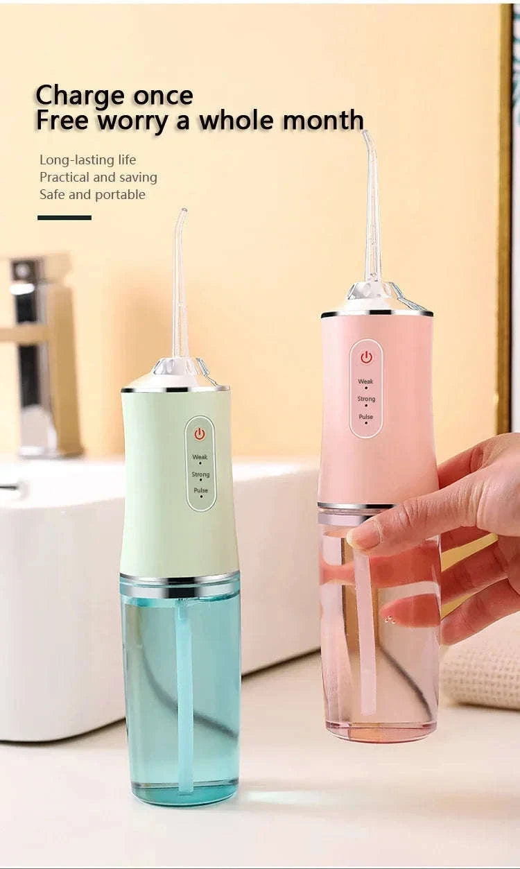 Portable Oral Irrigator Water Flosser with 4 Nozzles & Modes-Pink / United States