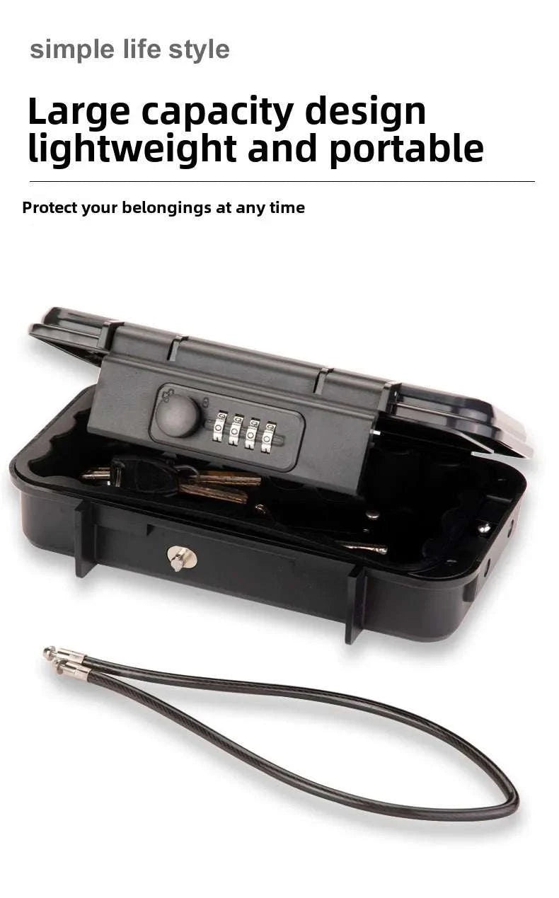 Portable Outdoor Lockbox with Cable & Code for Keys and Valuables-Black
