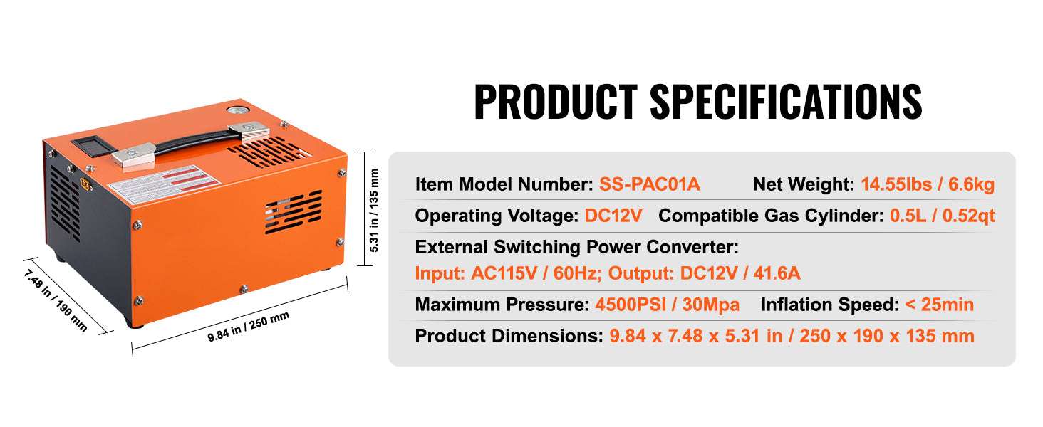 Portable PCP Air Compressor 4500PSI Airgun & Tank Pump-110V / EU / france
