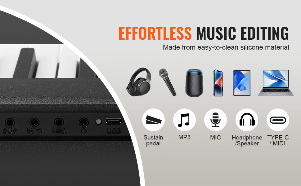 SucceBuy 88 Key Folding Keyboard Piano Bluetooth, MIDI Portable Electronic Digital Foldable Piano Rechargeable for Beginners Use