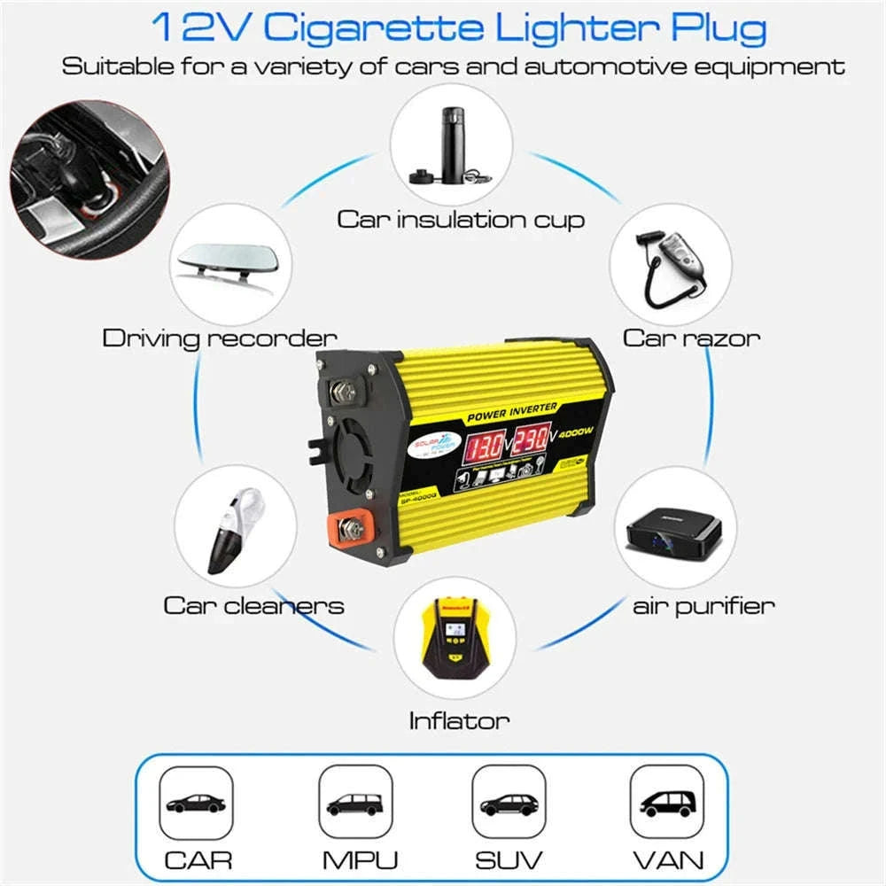 Portable Power Inverter 12V to AC 110V/220V with USB-AC110Vol