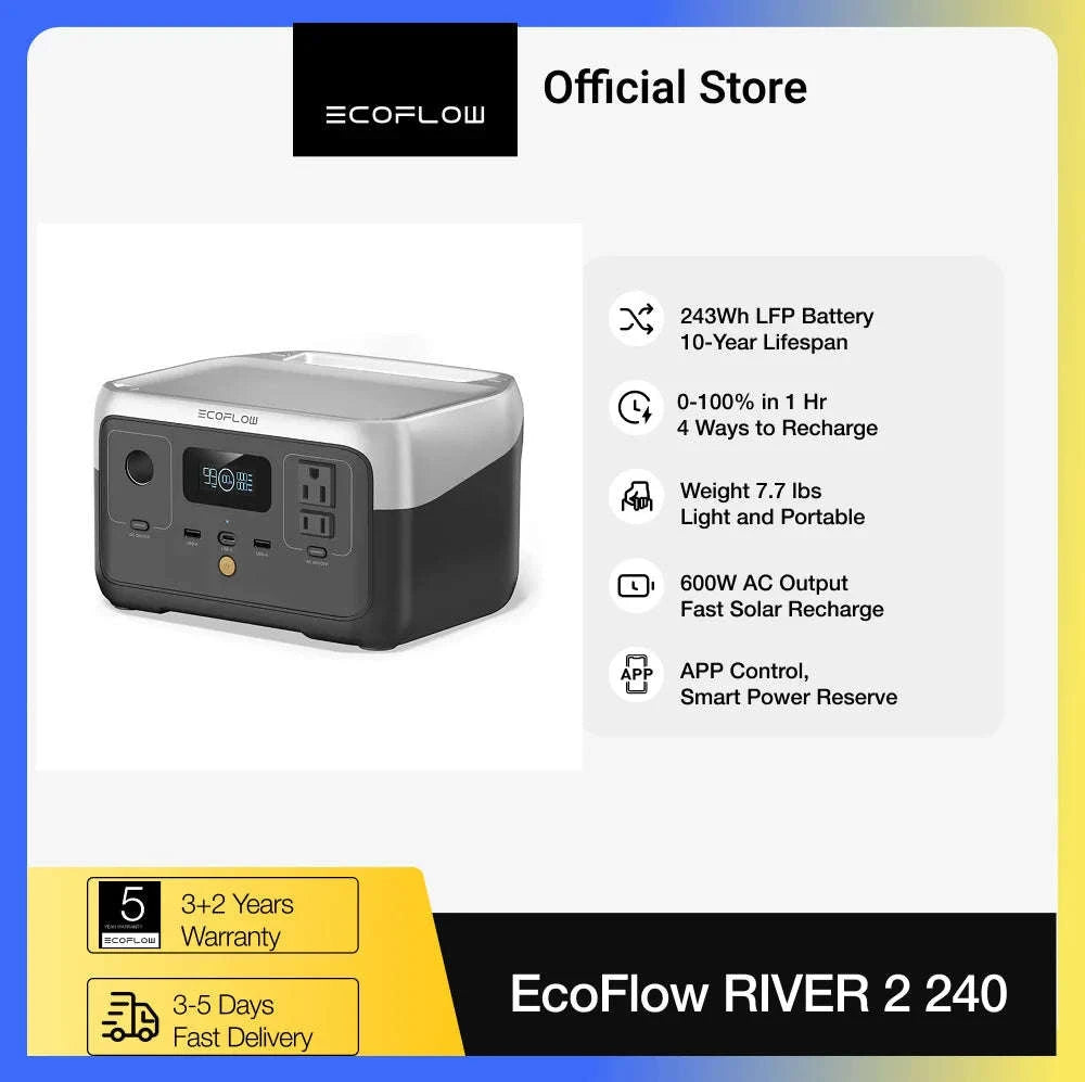 Portable Power Station 240Wh LiFePO4 Battery 600W-River 2w110WSP / United States / US