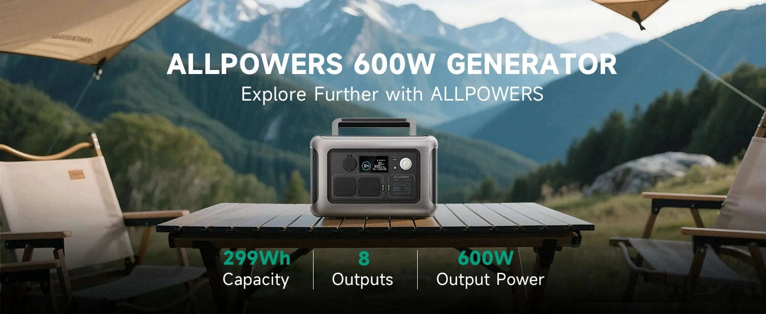 Portable Power Station 600W 299Wh LiFePO4 Solar Generator-R600-Black / france / UK