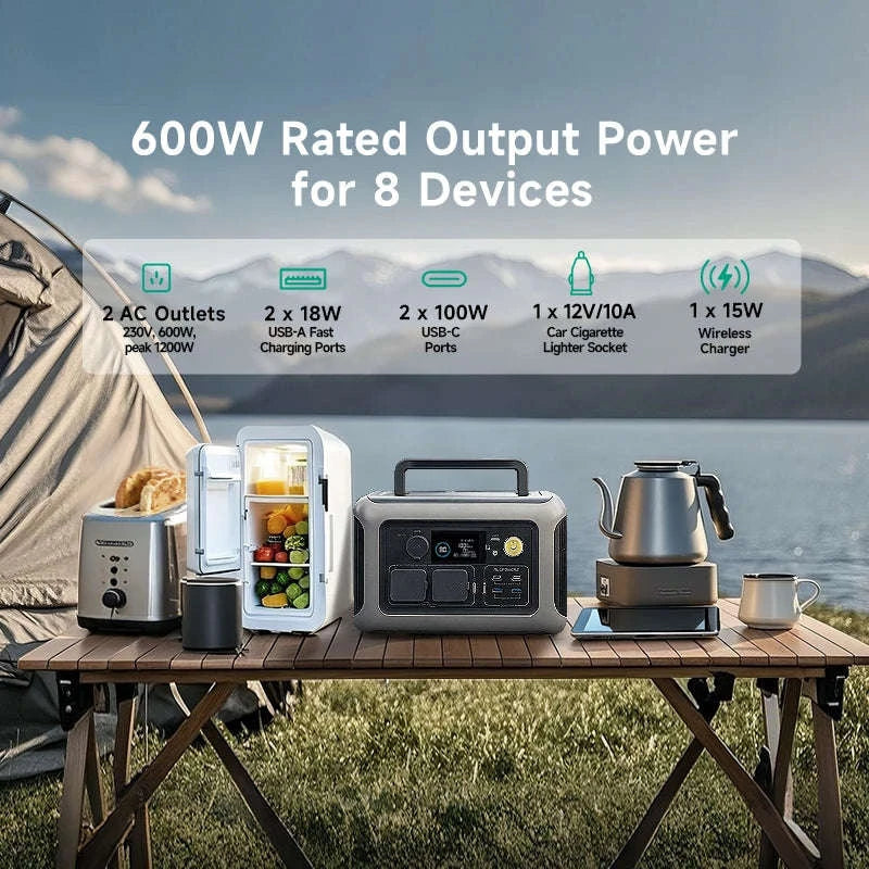 Portable Power Station 600W 299Wh LiFePO4 Solar Generator-R600-Black / france / UK