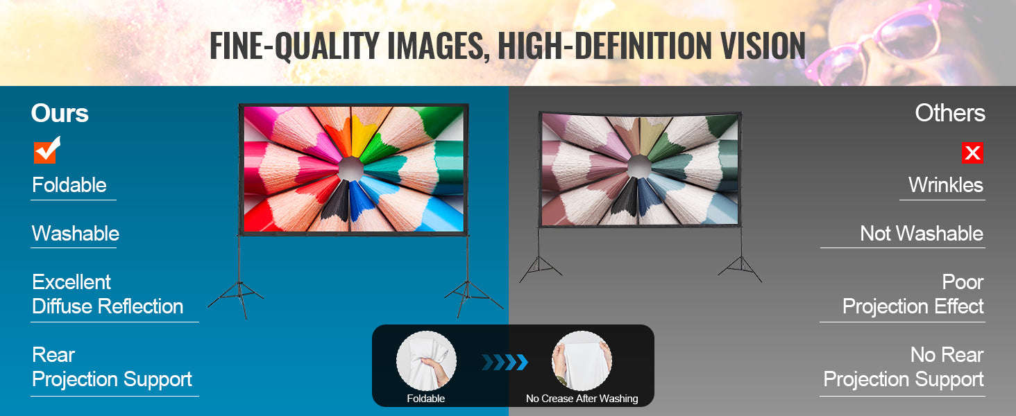 Portable Projector Screen with Stand for Home and Outdoor Cinema-120 inch Tripods / france