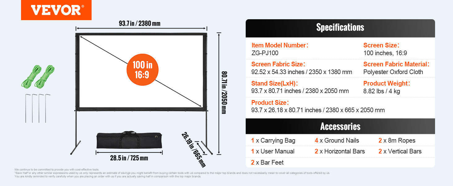 Portable Projector Screen with Stand for Home and Outdoor Cinema-120 inch Tripods / United States