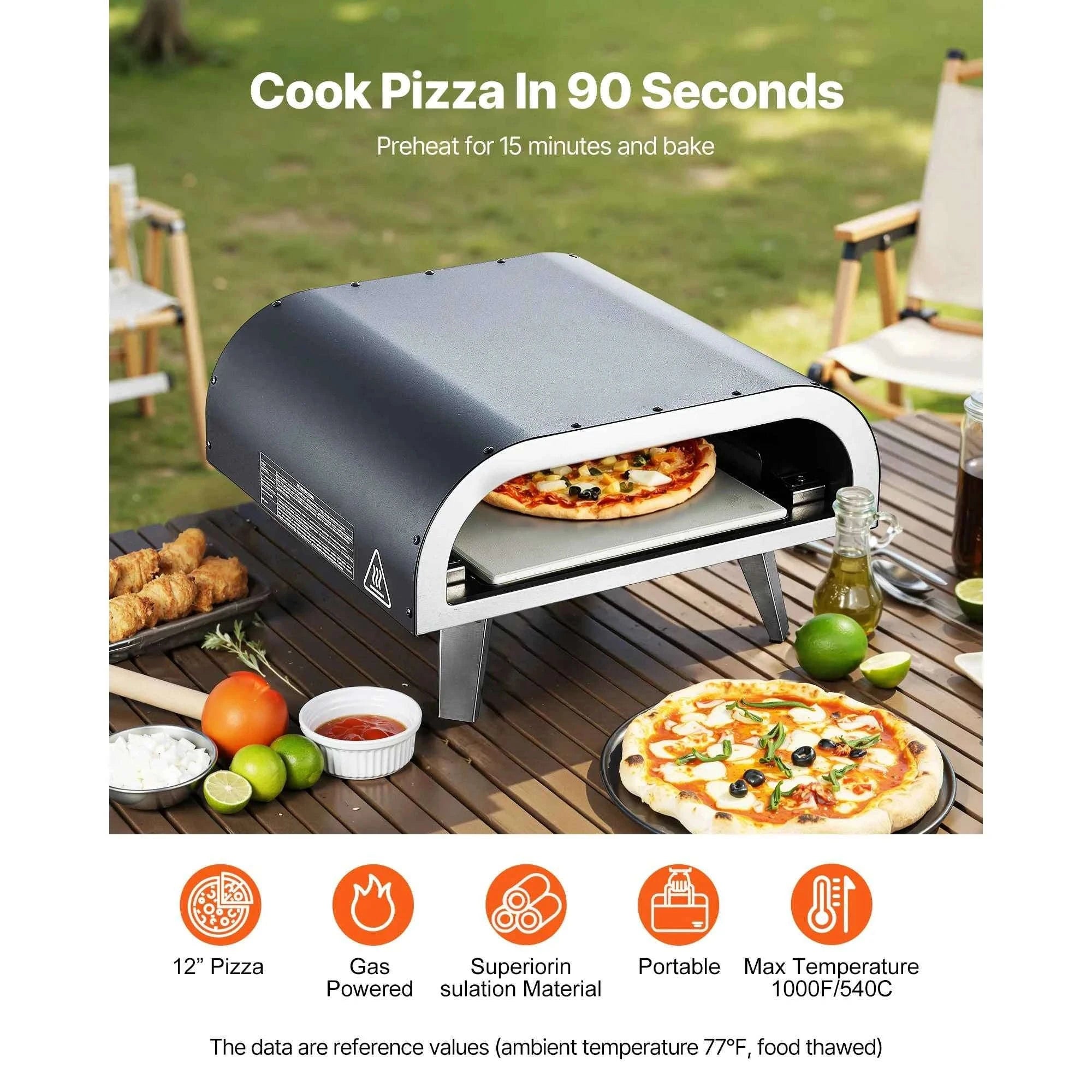Portable Propane Outdoor Pizza Oven 12 Inch with Pizza Stone and Carry Bag-American Standard / United States