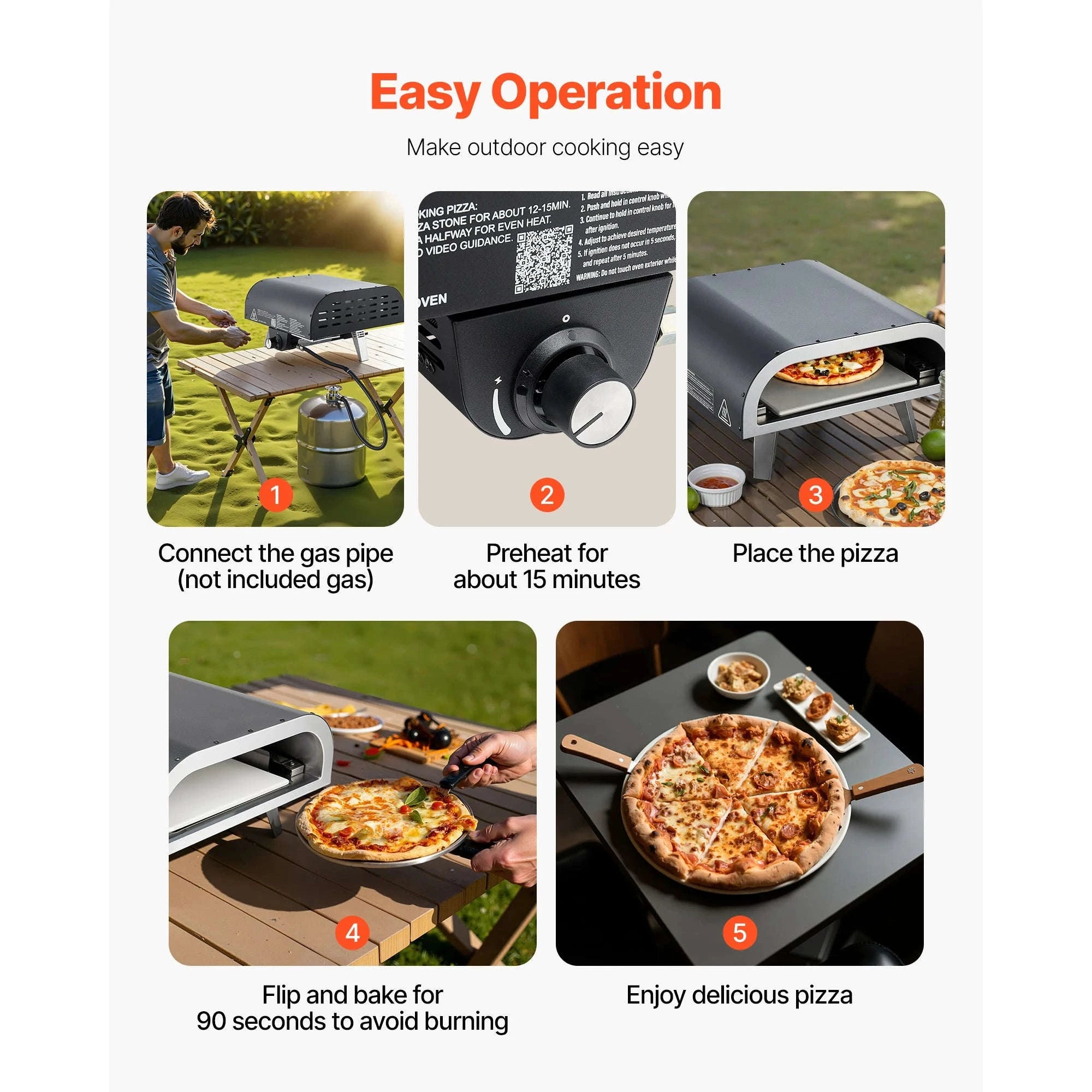Portable Propane Outdoor Pizza Oven 12 Inch with Pizza Stone and Carry Bag-American Standard / United States