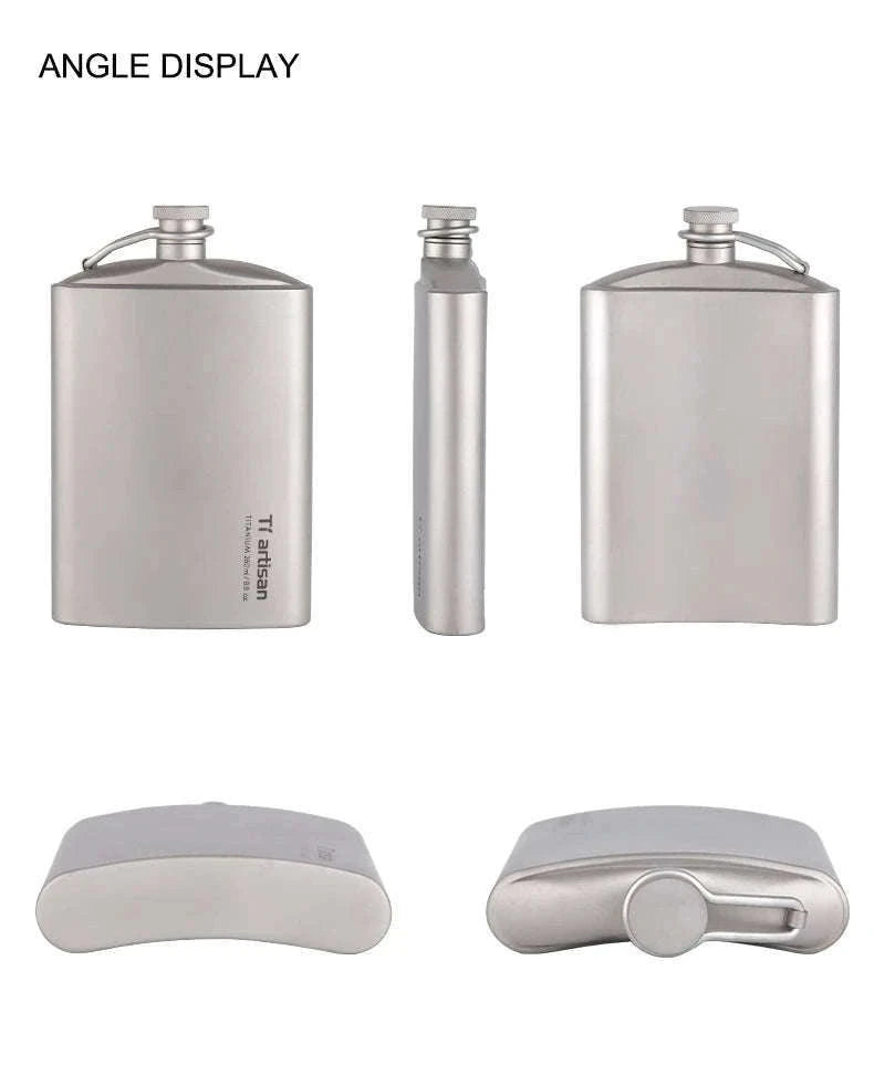 Portable Pure Titanium Hip Flask with Funnel, 200ml/260ml-Ta8603S-200ml