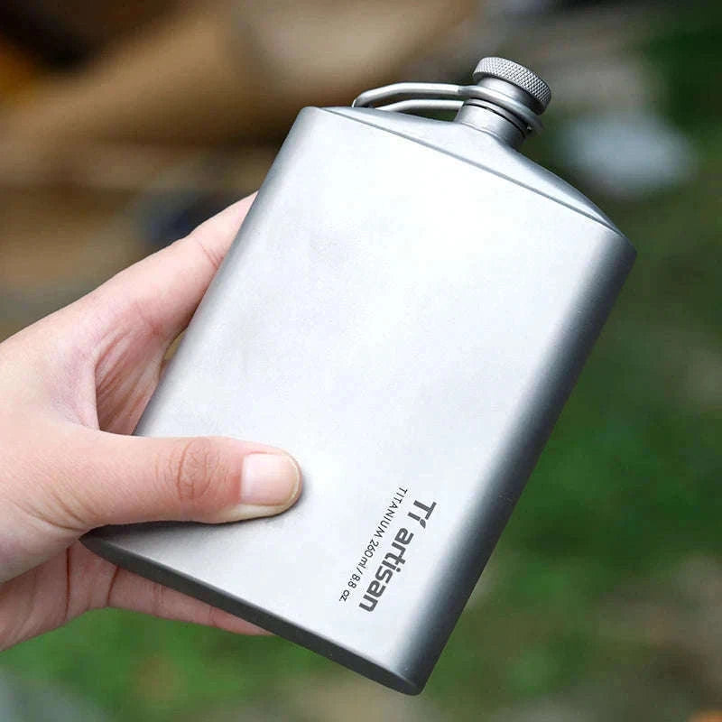 Portable Pure Titanium Hip Flask with Funnel, 200ml/260ml-Ta8603S-200ml