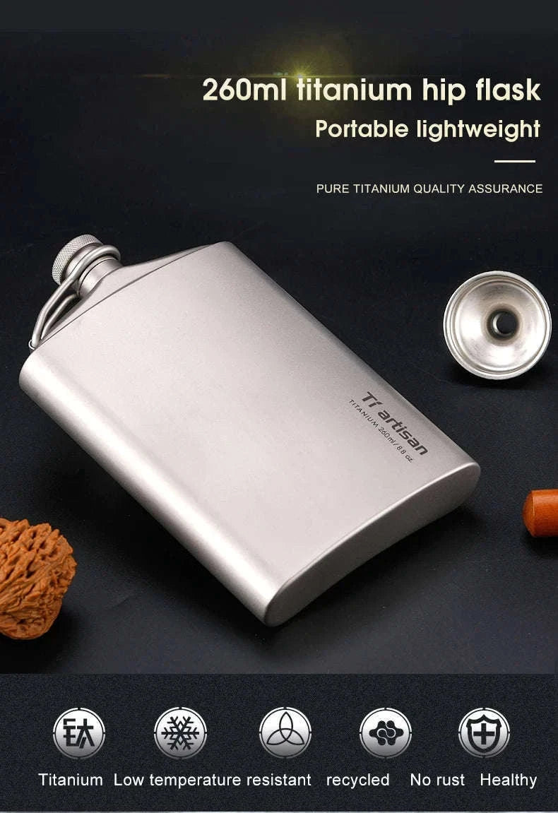 Portable Pure Titanium Hip Flask with Funnel, 200ml/260ml-Ta8603S-200ml