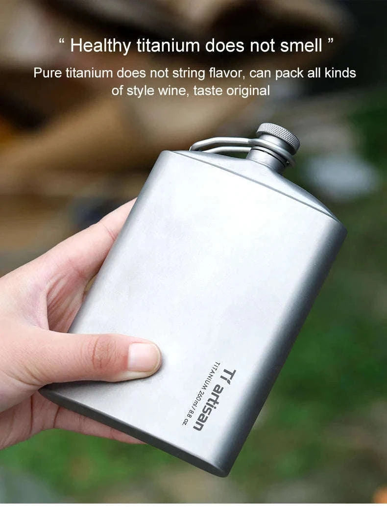 Portable Pure Titanium Hip Flask with Funnel, 200ml/260ml-Ta8603S-200ml