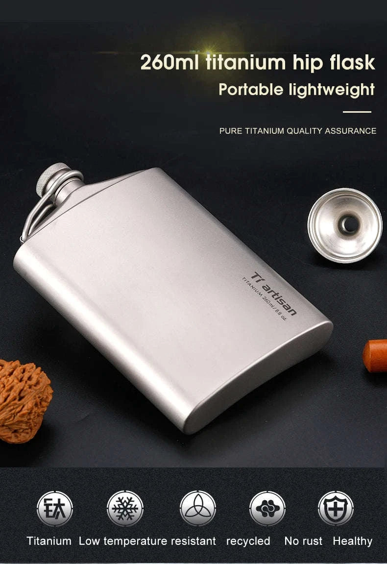 Portable Pure Titanium Hip Flask with Funnel, 200ml/260ml-Ta8603S-200ml