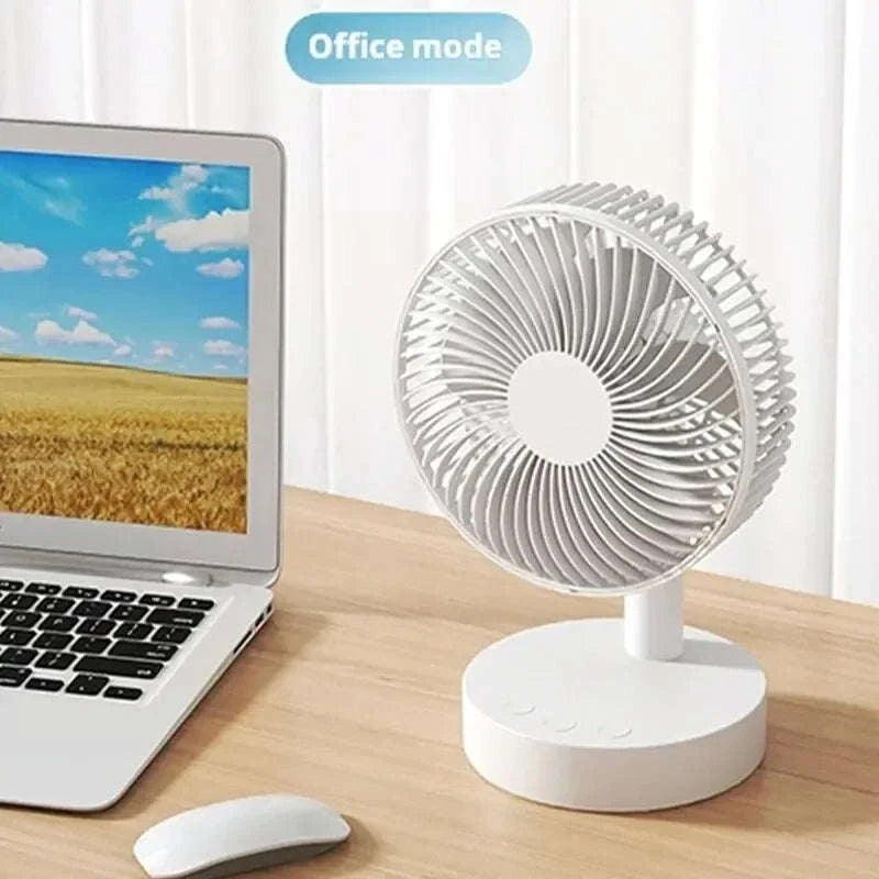 Portable Rechargeable Desk Fan – 4-Speed White Cooling Companion-WHITE