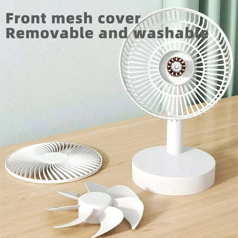 Portable Rechargeable Desk Fan – 4-Speed White Cooling Companion-WHITE