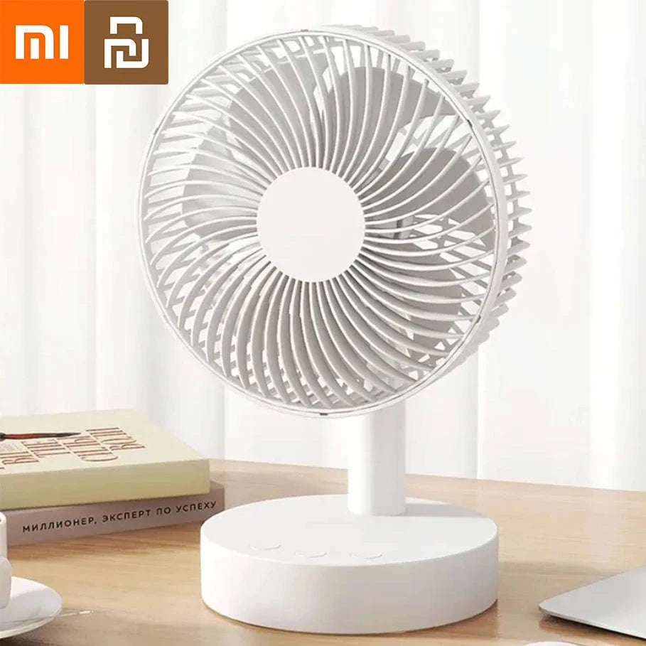 Portable Rechargeable Desk Fan – 4-Speed White Cooling Companion-WHITE