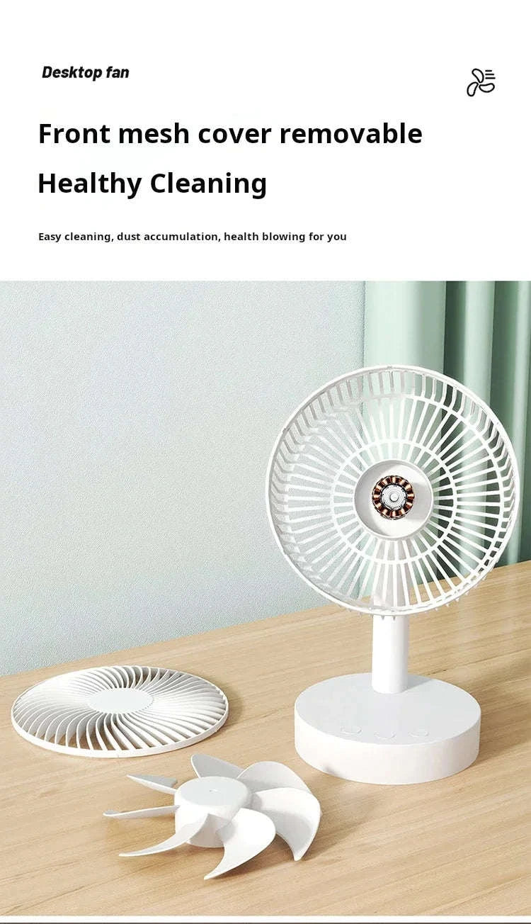 Portable Rechargeable Desk Fan – 4-Speed White Cooling Companion-WHITE