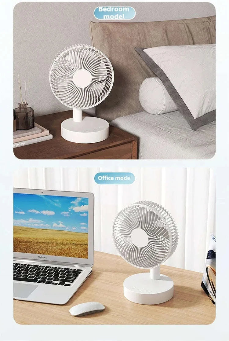 Portable Rechargeable Desk Fan – 4-Speed White Cooling Companion-WHITE